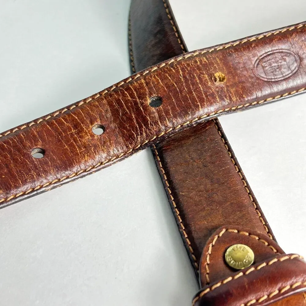 The Bridge Men's Brown Leather Vintage Luxury Italian Brass Buckle Belt Size 44